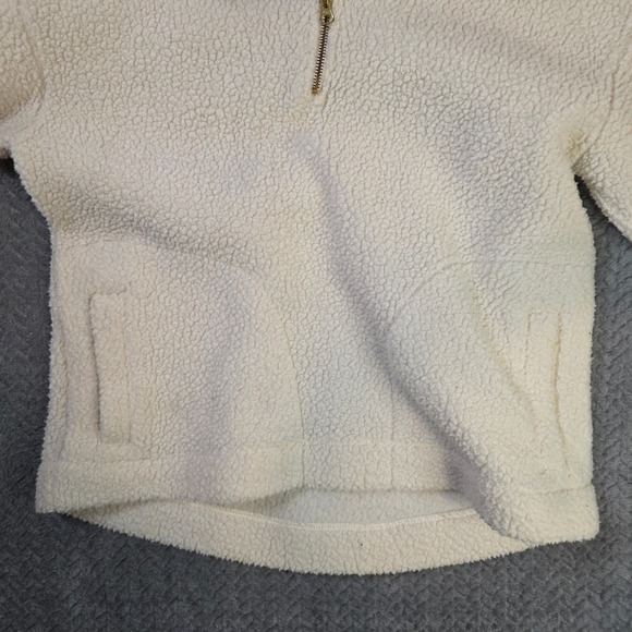 Old Navy Women's Sherpa Fleece Pullover Medium Cream Quarter Zip Cozy Jacket - Picture 3 of 10